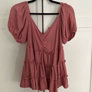 Pink Puff Sleeve Tiered Top